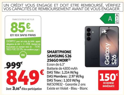 SMARTPHONE SAMSUNG S26 256GO NOIR