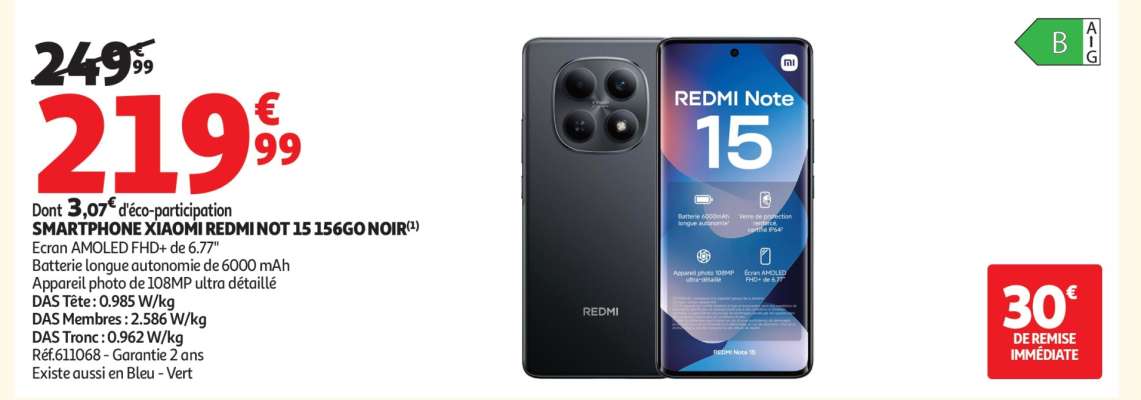 SMARTPHONE XIAOMI REDMI NOTE 15 5G 6GO NOIR