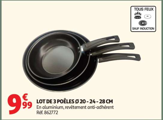 Lot De 3 Poêles Ø 20 - 24 - 28 Cm