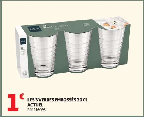 LES 3 VERRES EMBOSSÉS 20 CL ACTUEL