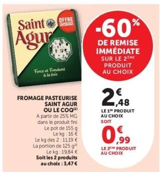 Fromage Pasteurisé Saint Agur ou Le Coq