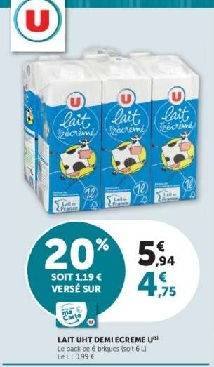 Lait UHT Demi-Écrémé U