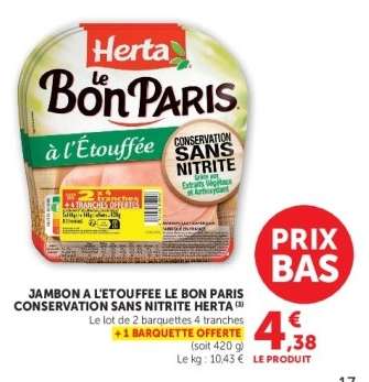 Jambon à l'étouffée Le Bon Paris Conservation sans nitrite Herta