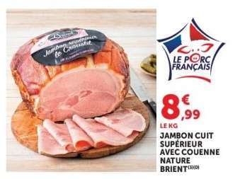 Jambon Cuit Supérieur avec Couenne Nature Brient