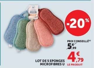 LOT DE 5 EPONGES MICROFIBRES U