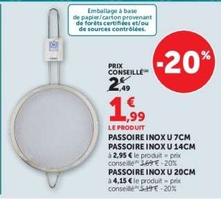 PASSOIRE INOX U 7CM