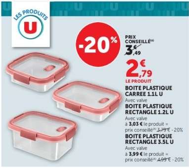 BOITE PLASTIQUE CARREE 1.1L U