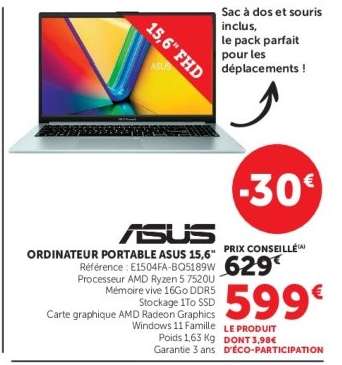 ORDINATEUR PORTABLE ASUS 15.6”