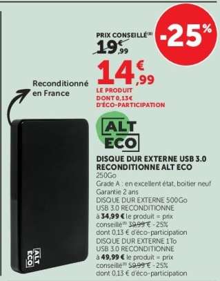 DISQUE DUR EXTERNE USB 3.0 RECONDITIONNE ALT ECO