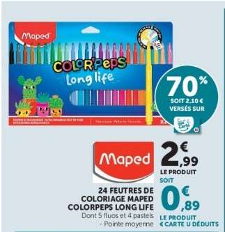 24 FEUTRES DE COLORIAGE MAPED COLORPEPS LONG LIFE