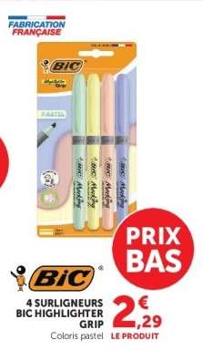 4 Surligneurs BIC Highlighter Grip