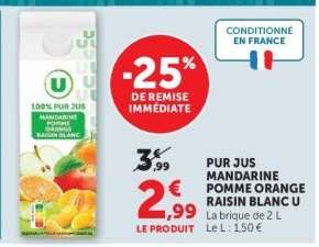 PUR JUS MANDARINE POMME ORANGE RAISIN BLANC U