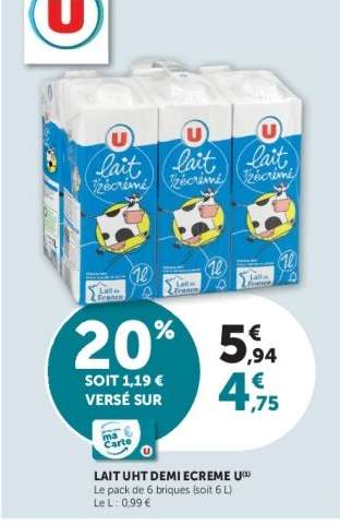 Lait UHT Demi-Écrémé U