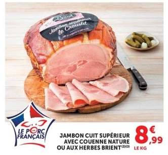 Jambon cuit supérieur avec couenne nature ou aux herbes Brient