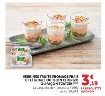 Verrines truite fromage frais et légumes ou thon chorizo ou façon tzatziki