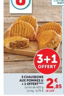 3 Chaussons aux Pommes U +1 Offert