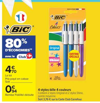 4 stylos-bille 4 couleurs