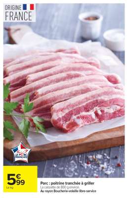 Porc : poitrine tranchée à griller