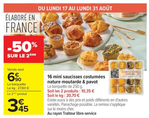 16 mini saucisses costumées nature moutarde & pavot