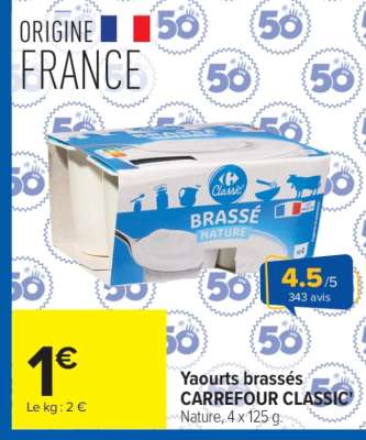Yaourts brassés CARREFOUR CLASSIC'