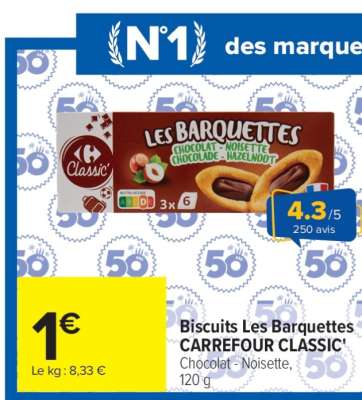 Biscuits Les Barquettes CARREFOUR CLASSIC'