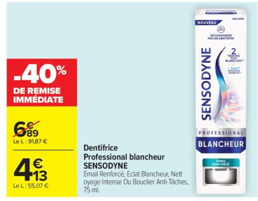 Dentifrice Professional blancheur SENSODYNE