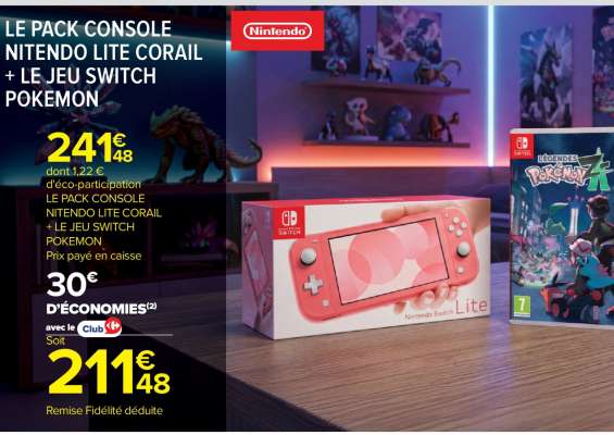 LE PACK CONSOLE NINTENDO LITE CORAIL + LE JEU SWITCH POKEMON