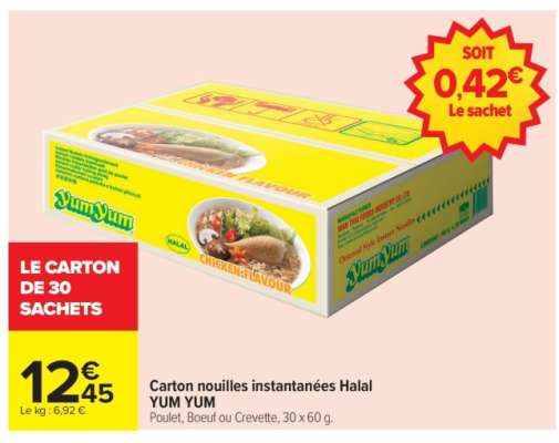 Carton nouilles instantanées Halal YUM YUM