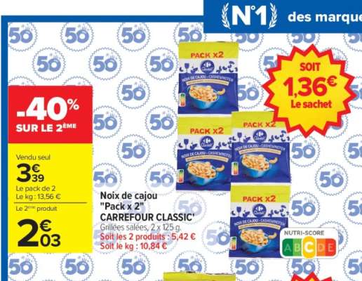 Noix de cajou «Pack x 2» CARREFOUR CLASSIC’