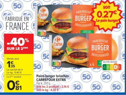 Pains burger briochés CARREFOUR EXTRA