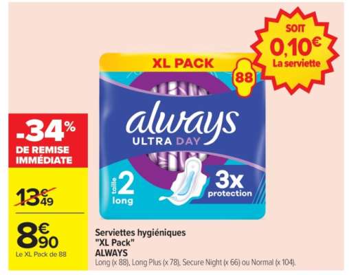 Serviettes hygiéniques "XL Pack" ALWAYS