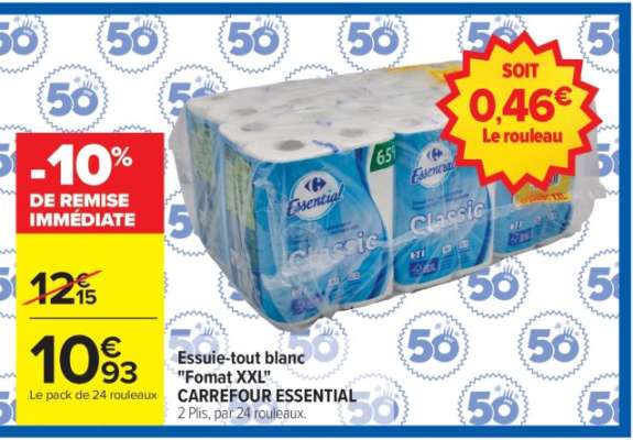 Essuie-tout blanc "Fomat XXL" CARREFOUR ESSENTIAL