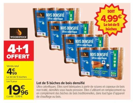 Lot de 5 bûches de bois densifié