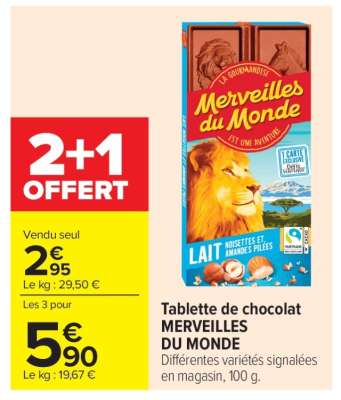 Tablette de chocolat MERVEILLES DU MONDE