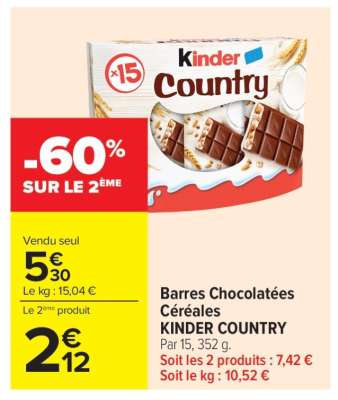Barres Chocolatées Céréales KINDER COUNTRY