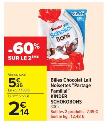 Billes Chocolat Lait Noisettes "Partage Familial" KINDER SCHOKOBONS