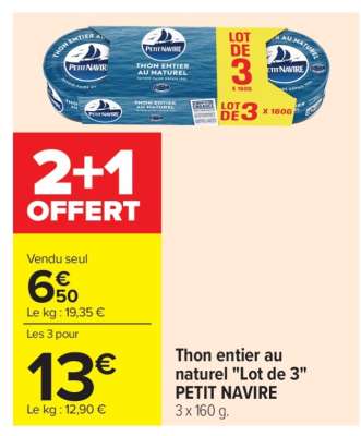Thon Entier au naturel «Lot de 3» PETIT NAVIRE
