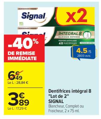 Dentifrices intégral 8 "Lot de 2" SIGNAL