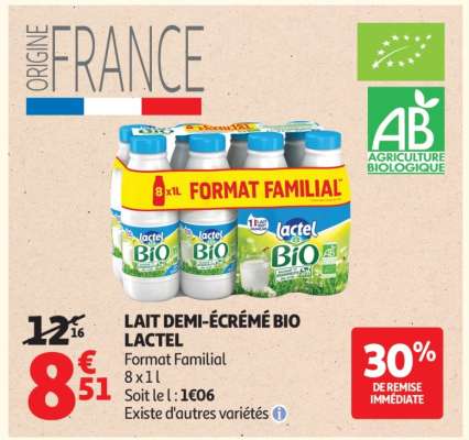 LAIT DEMI-ÉCRÉMÉ BIO LACTEL