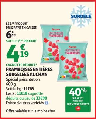 FRAMBOISES ENTIÈRES SURGELÉES AUCHAN