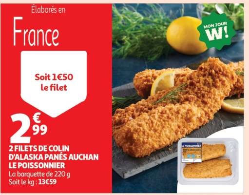 2 FILETS DE COLIN D'ALASKA PANÉS AUCHAN LE POISSONNIER