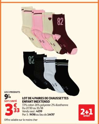 LOT DE 4 PAIRES DE CHAUSSETTES ENFANT INEXTENSO