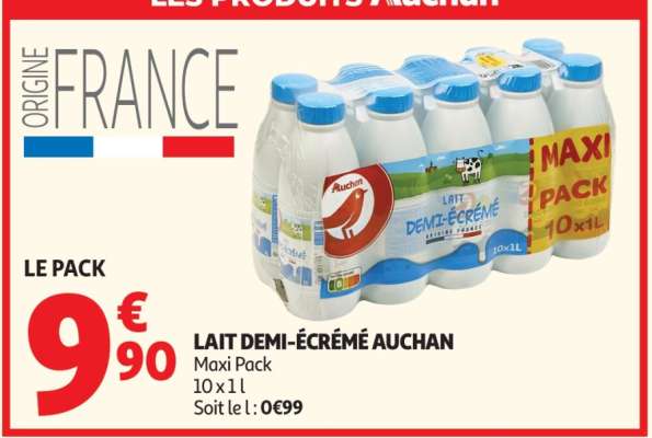 Lait Demi-Écrémé Auchan