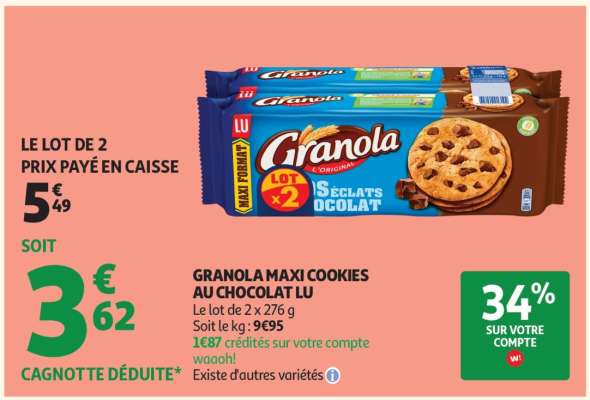 GRANOLA MAXI COOKIES AU CHOCOLAT LU