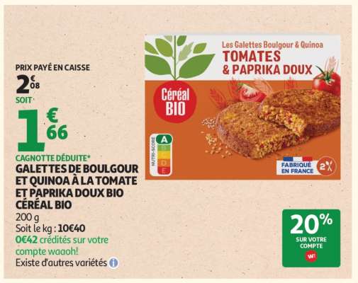 GALETTES DE BOULGOUR ET QUINOA À LA TOMATE ET PAPRIKA DOUX BIO CÉRÉAL BIO