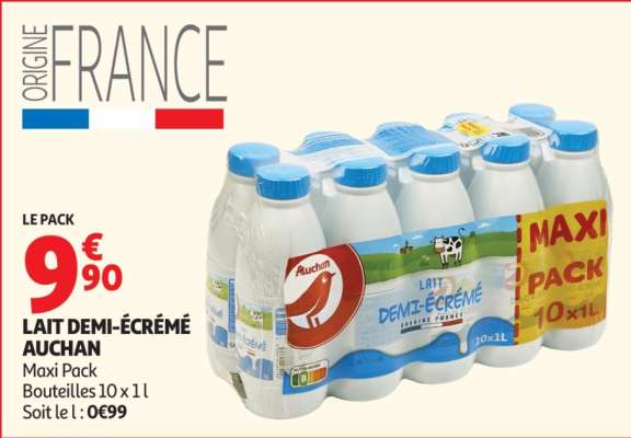 Lait Demi-Écrémé Auchan