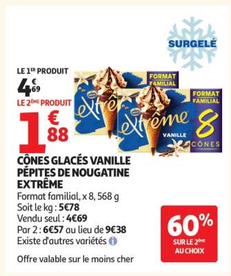 CÔNES GLACÉS VANILLE PÉPITES DE NOUGATINE EXTRÊME