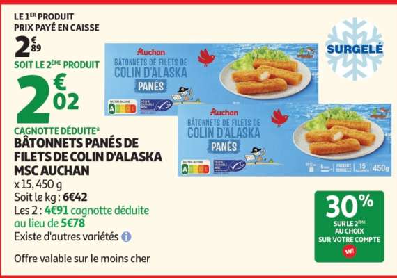 BÂTONNETS PANÉS DE FILETS DE COLIN D'ALASKA MSC AUCHAN