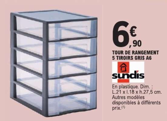 TOUR DE RANGEMENT 5 TIROIRS GRIS A6