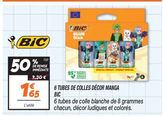6 TUBES DE COLLES DÉCOR MANGA BIC